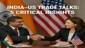 India and U.S. officials handshake during high-level trade talks