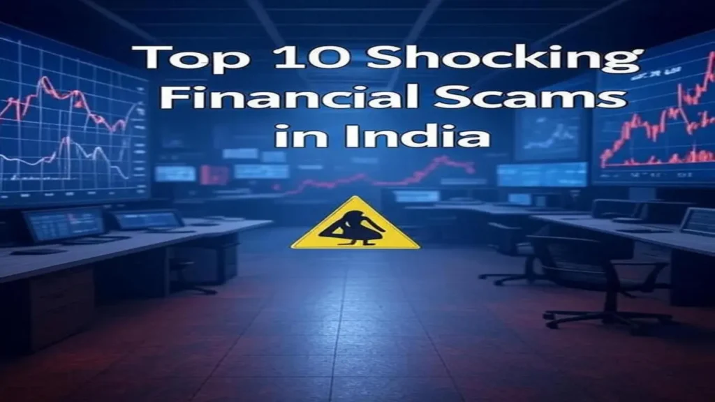 Top 10 Financial Scams in India with stock market crash visuals